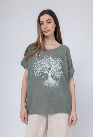Großhändler C.CONSTANTIA - Baumwoll-T-Shirt mit Lebensbaummuster