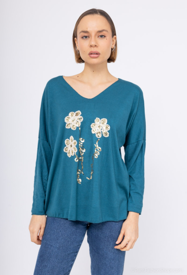 Wholesaler C.CONSTANTIA - Long-sleeved V-neck t-shirt with flowers
