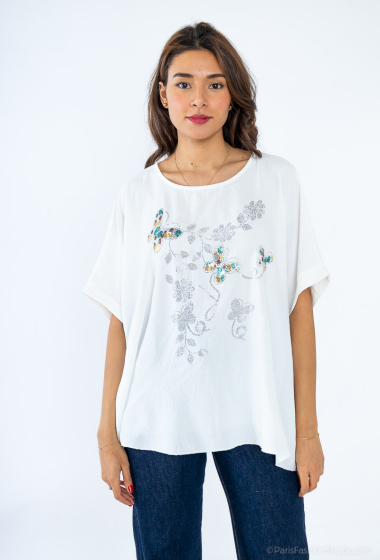 Wholesaler C.CONSTANTIA - Rhinestone tshirt with butterfly