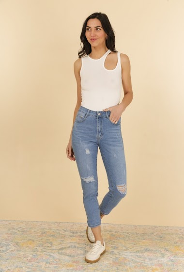 Wholesalers G-Smack - Jeans blue ripped mom fit