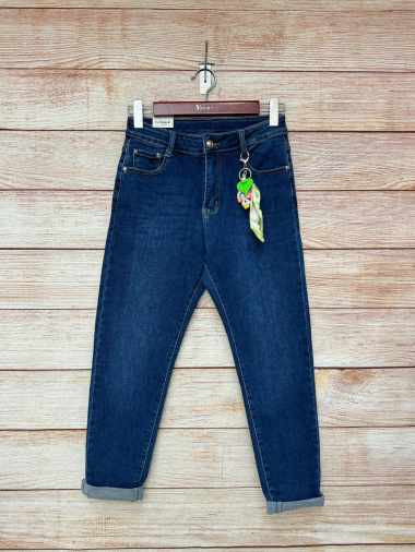 Großhändler G-Smack - Blaue Mom-Fit-Jeans mit Schlüsselring