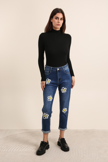 Grossiste G-Smack - jeans bleu mom fit fleur grande taille