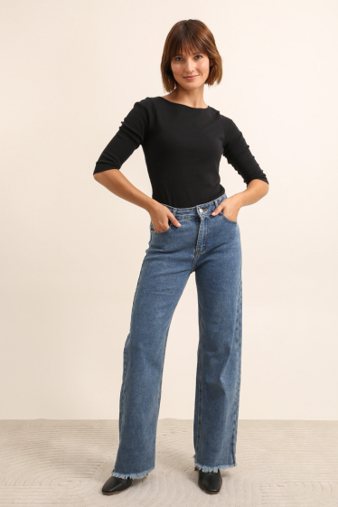 Wholesaler G-Smack - blue wide leg jeans with frayed bottom