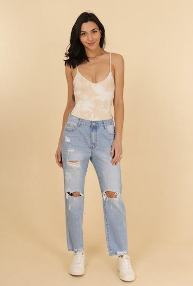 Jeans ripped mom fit no stretch big size