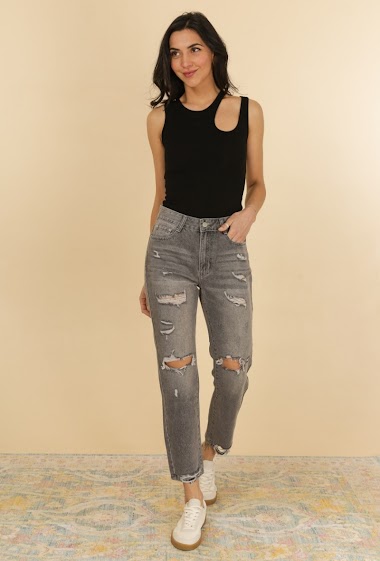 Wholesalers G-Smack - Jeans gray ripped mom fit no stretch
