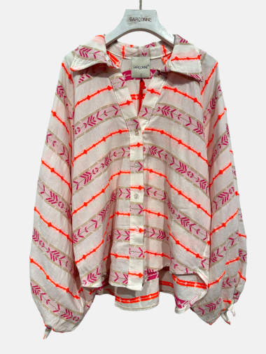 Mayorista Garçonne - Blusa de algodón con bordado neón