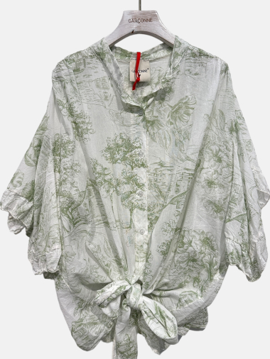Wholesaler Garçonne - Mandarin collar cotton blouse with jungle pattern