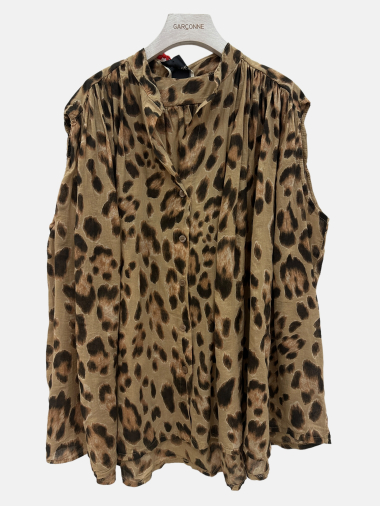 Grossiste Garçonne - Blouse coton sans manche à motif léopard