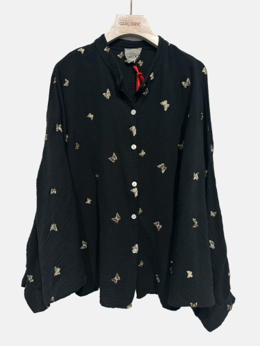 Wholesaler Garçonne - Butterfly embroidery cotton gas blouse