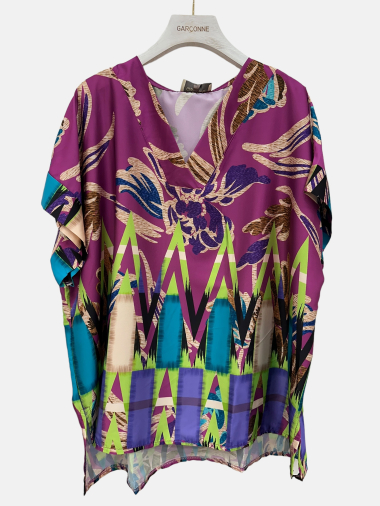Wholesaler Garçonne - Patterned V-neck satin blouse