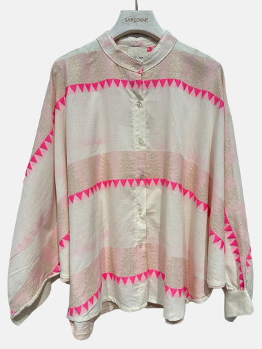 Wholesaler Garçonne - Shirt with poorly collared geometric pattern embroidery