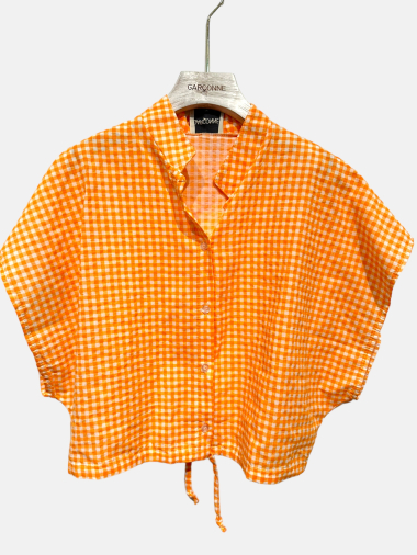 Großhändler Garçonne - Kurzes ärmelloses Hemd aus Baumwolle mit Gingham-Karomuster