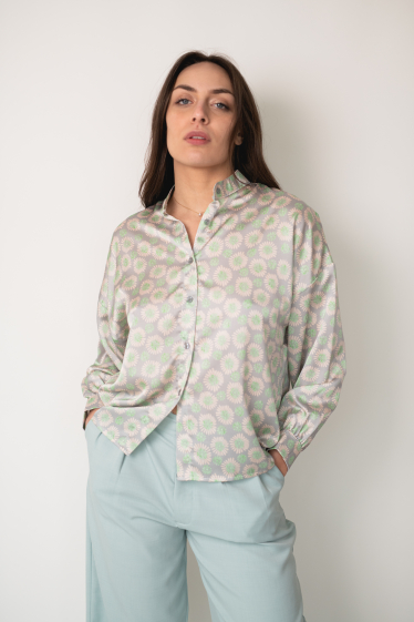 Wholesaler Garçonne - Patterned mao collar satin shirt