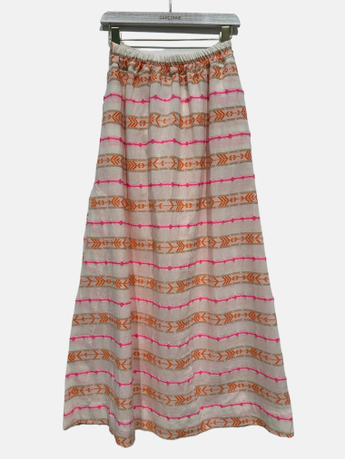 Long cotton skirt with geometric embroidery