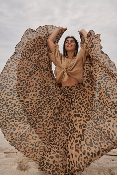 Grossiste Garçonne - Jupe longue coton imprimé léopard