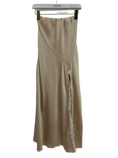Wholesaler Garçonne - Long satin skirt with slit and lace