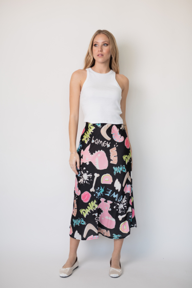 Wholesaler Garçonne - Patterned satin mid-length skirt