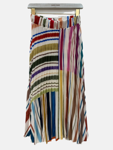 Grossiste Garçonne - Jupe mil-longue satin plissée à motif