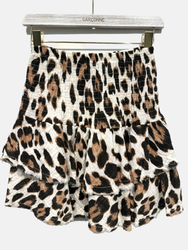 Wholesaler Garçonne - Leopard-print cotton smoked skirt