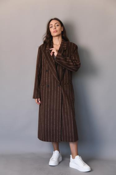 Grossiste Garçonne - Manteau en laine à rayure