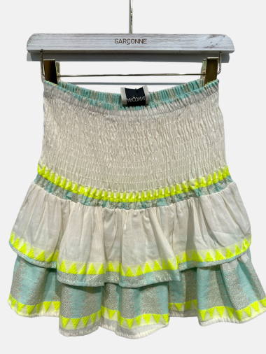 Wholesaler Garçonne - Smoked mini skirt with geometric pattern embroidery