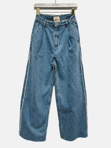 Großhändler Garçonne - Weite Jeanshose mit durchbrochenem Band an der Seite