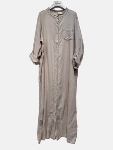 Grossiste Garçonne - Robe chemise col mao à poche