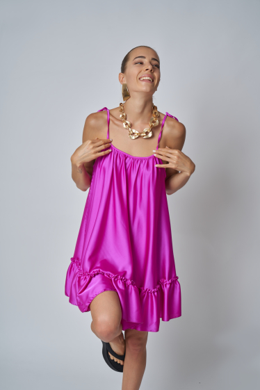 Wholesaler Garçonne - Short satin dress with thin strap ruffle
