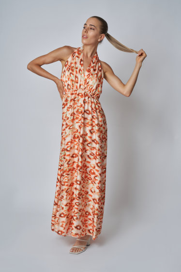 Wholesaler Garçonne - Long V-neck backless patterned dress