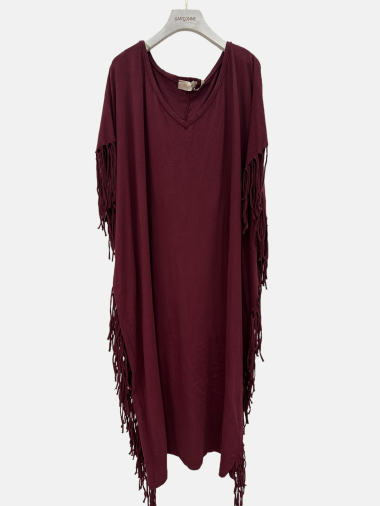 Grossiste Garçonne - Robe longue coton col V à frange