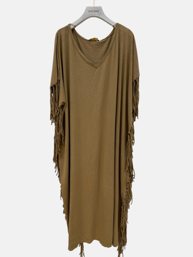Wholesaler Garçonne - Long cotton V-neck dress with fringe