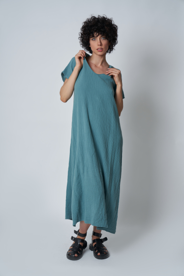Wholesaler Garçonne - Long cotton gas dress with round neck