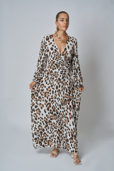 Wholesaler Garçonne - Long leopard V-neck dress