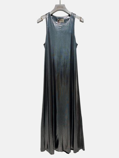 Großhändler Garçonne - Langes ärmelloses Kleid mit metallischem Glanz