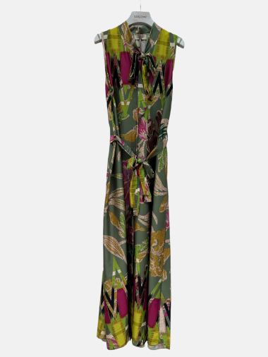 Wholesaler Garçonne - Long sleeveless satin dress with patterned bow