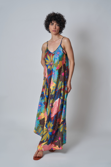 Wholesaler Garçonne - Long fine satin patterned strap dress
