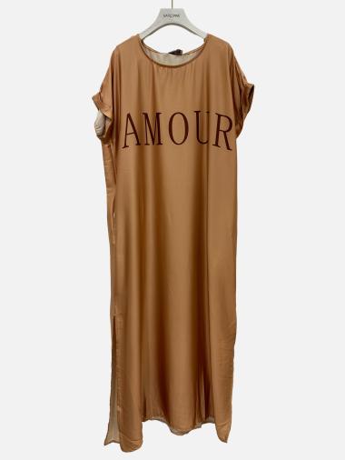Wholesaler Garçonne - Round-neck satiny dress with "Love" motif