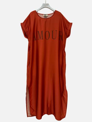 Wholesaler Garçonne - Round-neck satiny dress with "Love" motif