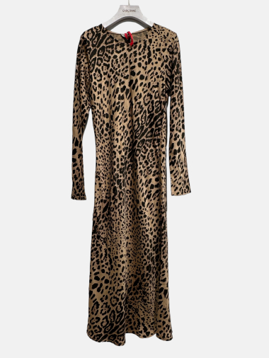 Grossiste Garçonne - Robe soyeux manche longue léopard