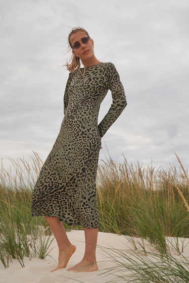 Wholesaler Garçonne - Silky leopard long sleeve dress