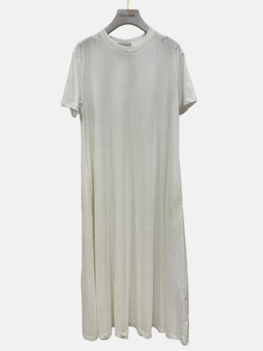 Großhändler Garçonne - T-Shirt-Kleid mit Strasssteinen und Rundhalsausschnitt