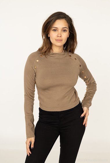 Wholesaler GD Golden Days - short round neck jumper with sleeves covered with buttons up to the cuffs