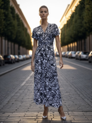 Großhändler Joy's - Langes bedrucktes Kleid