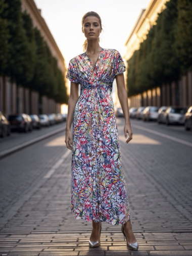 Großhändler Joy's - Langes bedrucktes Kleid