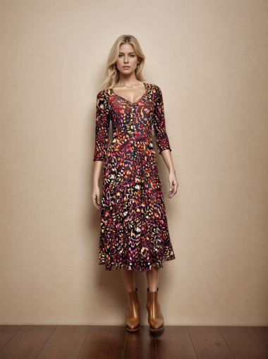 Wholesaler Joy's - Printed midi dress HEATFABRIC