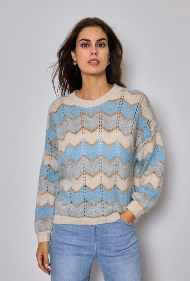 Wholesaler GG LUXE - Multicolored knit sweater (43% Polyacrilique - 20% Polyamide - 15% Viscose - 8% Mohair - 7% Polyester - 7% wool)