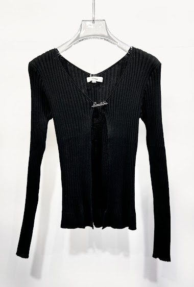 Wholesaler Giorgia - Ribbed cardigan with brooch front