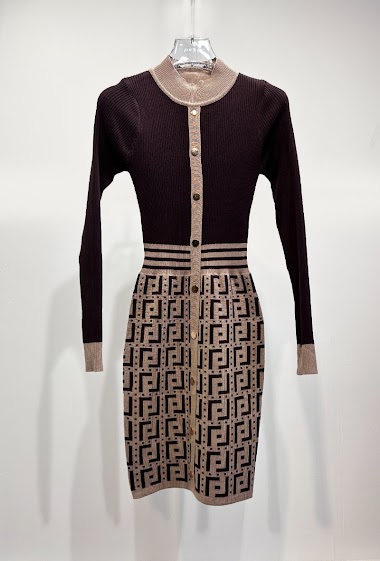 Wholesaler Giorgia - Knit dress with high neck and geometric print