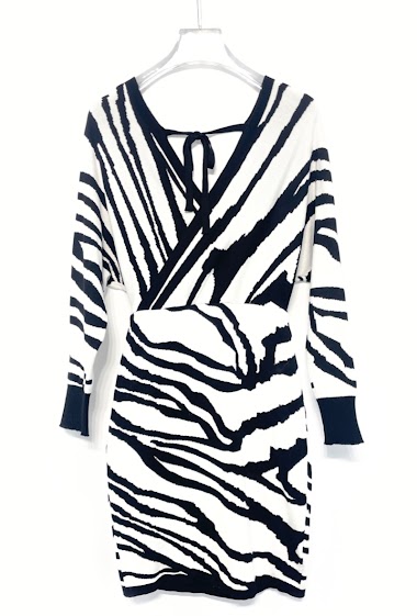 Großhändler Giorgia - Pulloverkleid mit Zebrastreifen und langen Ärmeln und Gürtel