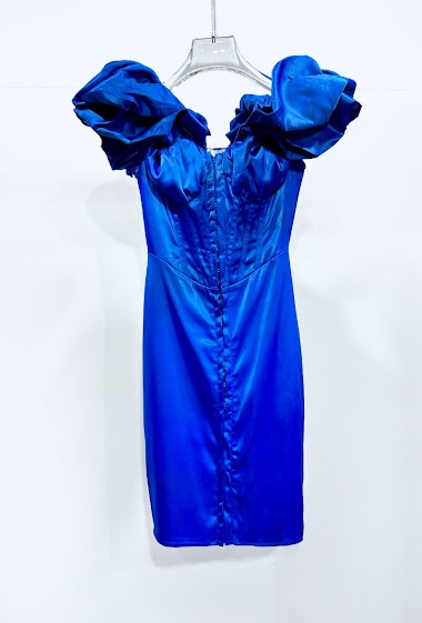 Wholesaler Giorgia - Satin Dress With Dropped Shoulders And Large Flounces